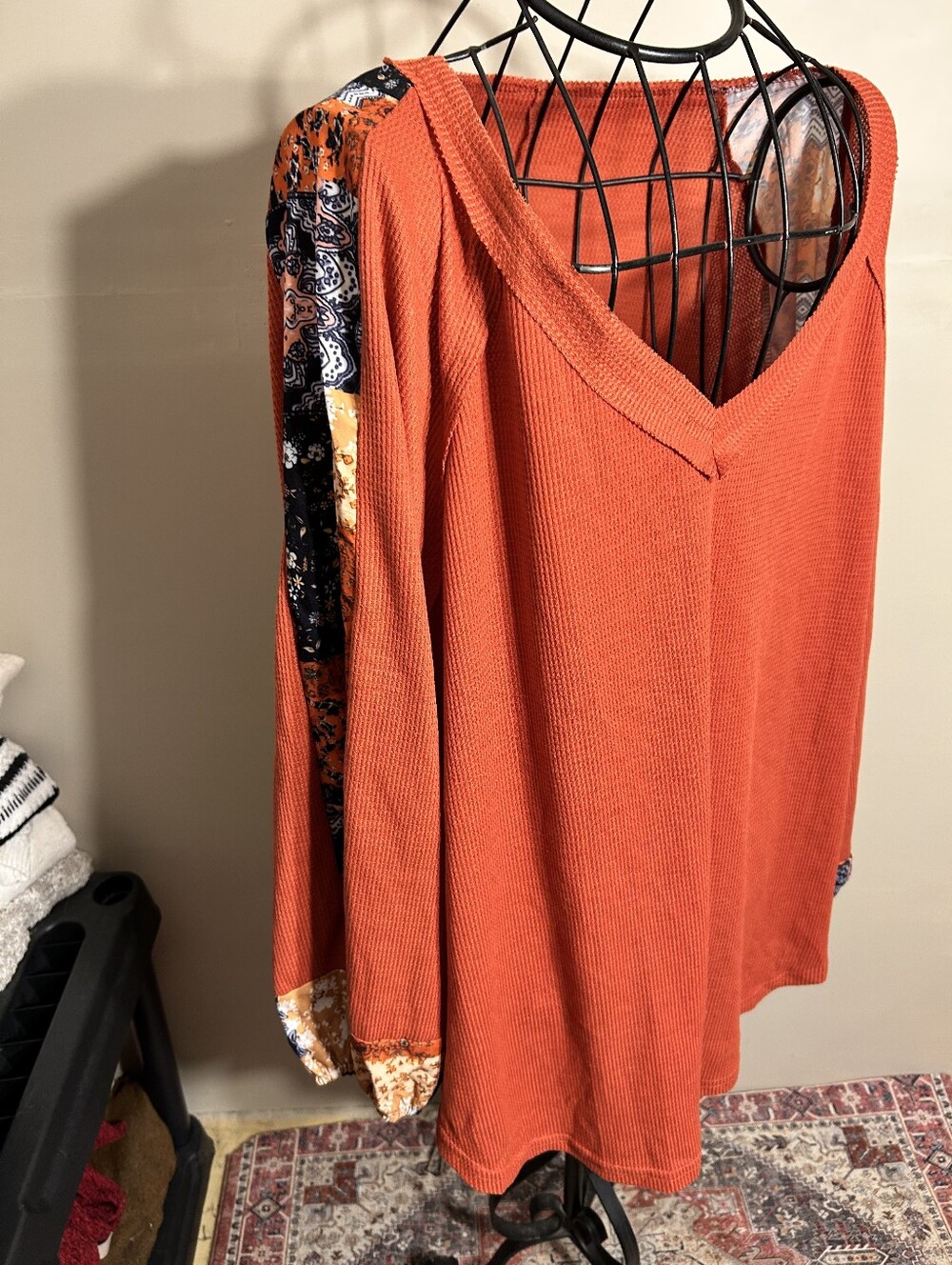 size 4x 4 x orange long sleeve waffle knit boho tee shirt womens tee t